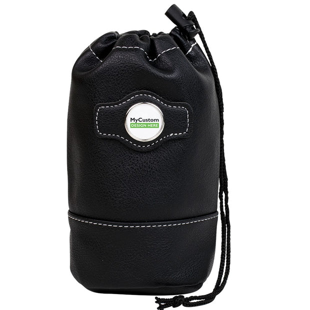 Synthetic leather drawstring pouch - Black