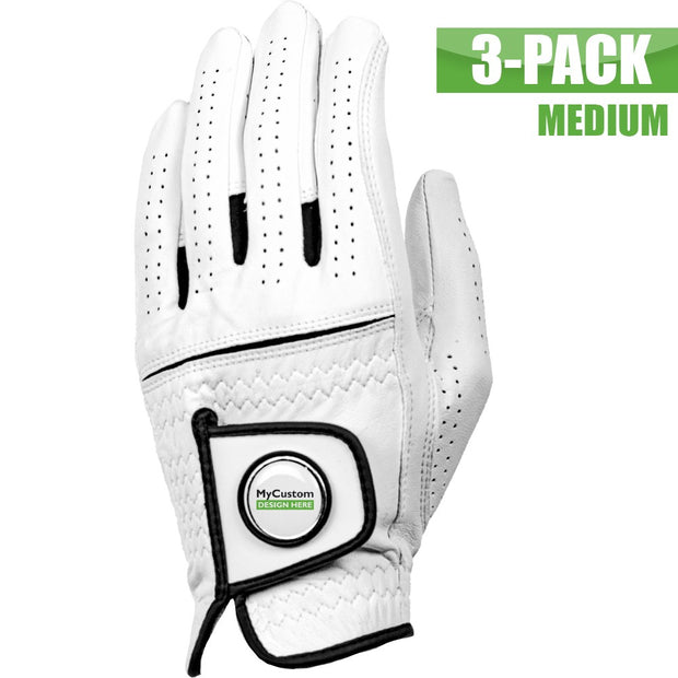 Cabretta Leather Golf Gloves Left hand - Medium 3-Pack